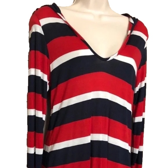 (NWT) Nautica Red/White/Blue Striped Hooded Swimsuit Cover Up Tunic Size S - Picture 5 of 10
